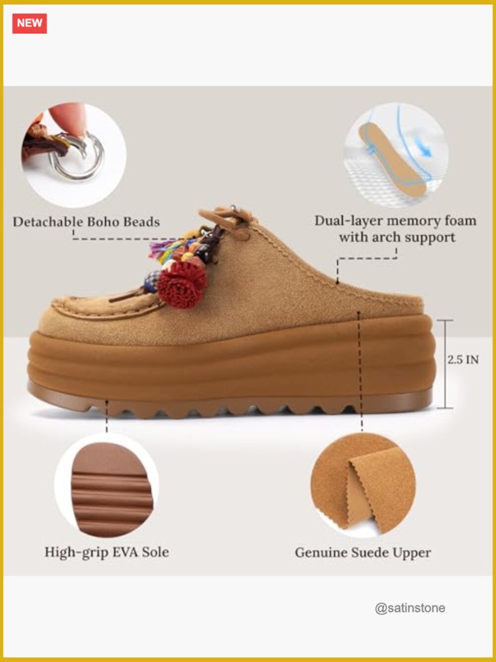 Genuine Suede Platform Mules for Women Potato Shoes Clogs Slip On Chunky Sole - Picture 5 of 7